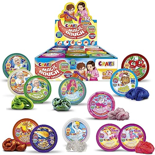 Craze Magic Dough | Knete Kinder Komplettes Thekendisplay mit 24x Dosen, Magische Knete 24x 15 g mit 12 Spezialeffekten, ohne BPA, glutenfrei von Magic Dough