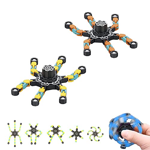 2 Verformbar und Fluoreszierende Fidget Spinners-Einheiten. Tragbarer Rotierender Roboter. Spielzeug zum Stressabbau. Geschenk für Erwachsene und Kinder. Gelb und Orange. von MAGIC SELECT