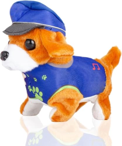 MAGIC SELECT Elektronischer Spielzeughund, der Bellt und Rennt. Polizeihund in Einem Blauen Anzug. Elektrisches Haustier für Kinder. (AA-Batterien Nicht im Lieferumfang enthalten) von MAGIC SELECT