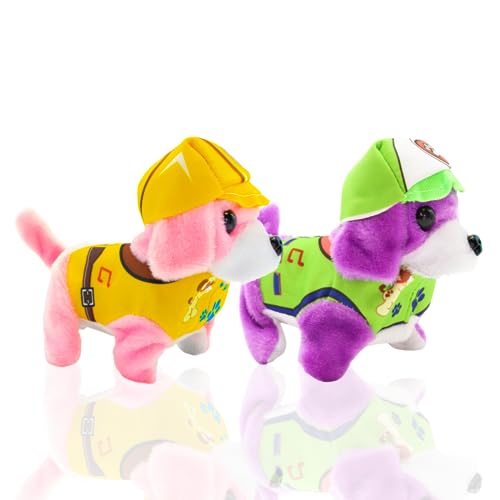 MAGIC SELECT Elektronischer Spielzeughund, der Bellt und Rennt. Welpen mit gelbem und grünem Anzug. Elektrisches Haustier für Kinder. (AA-Batterien Nicht im Lieferumfang enthalten) von MAGIC SELECT