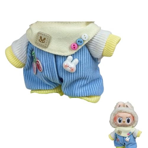 MAGIC SELECT Puppenkleidung Kompatibel mit Labubu 17 cm Plüsch. Kleidungs- und Zubehörset, Blauer Overall und Gelbes Bandana (Plüsch Nicht Enthalten). von MAGIC SELECT