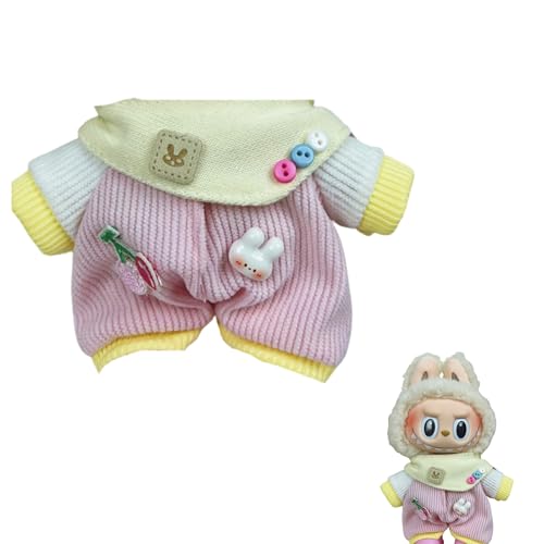 MAGIC SELECT Puppenkleidung Kompatibel mit Labubu 17 cm Plüsch. Kleidungs- und Zubehörset, Rosa Overall und Gelbes Bandana (Plüsch Nicht Enthalten). von MAGIC SELECT