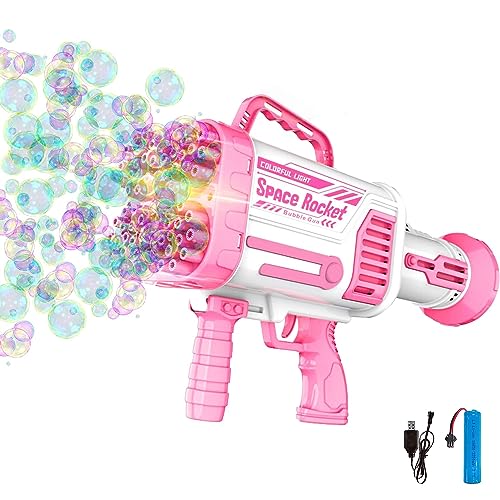 Seifenblasenpistole mit 64 Löchern. Seifenblasenpistole mit LED-Lichtern und automatischem Schießen, Sommerspielzeug für Kinder, Partys, Geburtstage. USB-Akku. von MAGIC SELECT