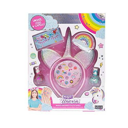 MAGIC UNICORN 16001 Nice Group Hair Beauty Make Up Set mit Lippenstift, Nagellack, 3D-Edelsteine und Haarreif, Mehrfarbig, Taglia Unica von Nice Group