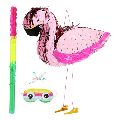 MAGICLULU 1 Satz Flamingo Piñata mit und Augenmaske Rosa Partydekoration für Kindergeburtstage Tropische Feiern und Familienspiele Leicht Aufzubauen Interaktive Unterhaltung für von MAGICLULU