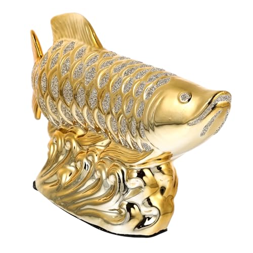 MAGICLULU 1 Stück Arowana-Ornamente LED Figuren Wohnkultur Fisch Dekoration Dekorationen Aquarienschmuck Desktop-Fischdekor Fisch-Requisite Reichtum Fisch Dekorative Fisch Keramik Golden von MAGICLULU