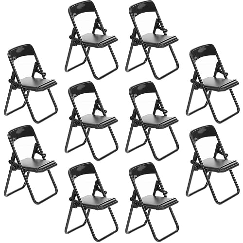 MAGICLULU 10 Stück Puppenhaus-Miniatur-Klappstuhl Mini-Stuhl Telefonständer Halter Kunststoff Faltbarer Stuhl Modell Zum Basteln Puppenhaus-Möbelzubehör Schwarz von MAGICLULU
