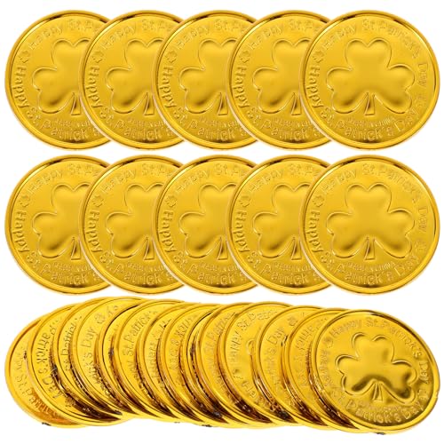 MAGICLULU 100 Stück St. Patricks Day Kleeblatt-Münzen Viel Glück Plastikmünzen Für Partyzubehör Gastgeschenke von MAGICLULU