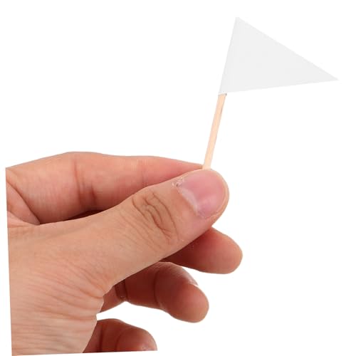 MAGICLULU 100 Stück Weiße Zahnstocherflaggen aus Lebensmittelechtem Material Dreieckige Mini Cake Picks zum Markieren und Dekorieren von Cupcakes Obst Desserts bei Partys und Feiern von MAGICLULU