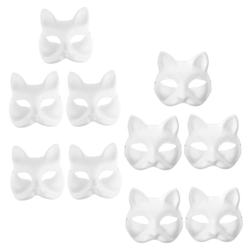 MAGICLULU 9st Leere Maske Unbemalte Katzenmasken Halbgesichtsmasken Japanische Kab-uki-masken Kostümmasken Therian-masken Unbemalte Zellstoffmaske Diy Party Kleidung Zubehör Papier Kind Weiß von MAGICLULU