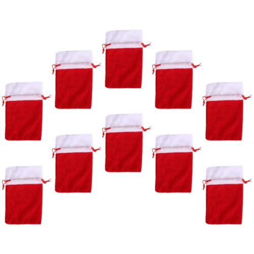 MAGICLULU 10Stücke Weihnachtsgeschenktüten Kleine Süßigkeitentüten mit Kordelzug für Kekse Plätzchen und Praktischer Aufbewahrungsbeutel für Weihnachtsfeier von MAGICLULU