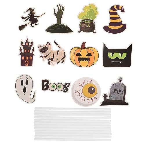 MAGICLULU 12 Stück Teiliges Halloween Cake Decoration aus Stabilem Papier mit Kürbis Geist und Schloss Motiven als Geburtstags und Party Cupcake Toppers für Halloween und Themenfeiern von MAGICLULU