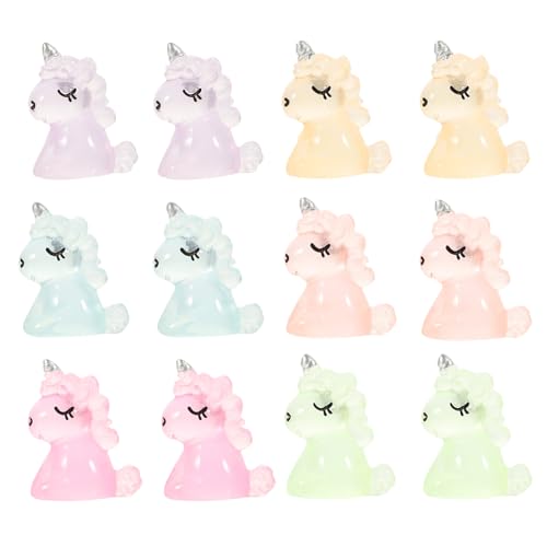 MAGICLULU 12 Stück Teiliges Leuchtendes Einhorn Deko Niedliche Einhornfigur für Auto Glow in The Dark Einhorn Ornament DIY Dekoration für Kreative Gestaltung von MAGICLULU