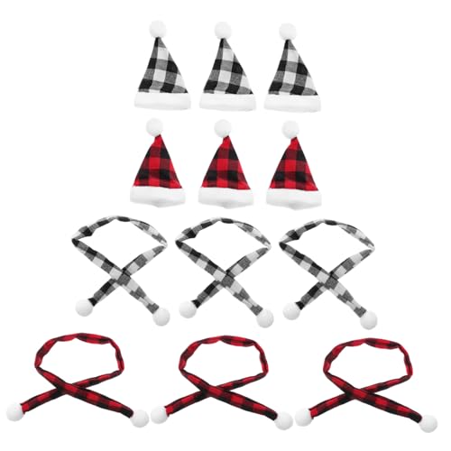 MAGICLULU 12 Stück Teiliges Mini Weihnachtsmützen Schal-set Kleine Santa Hüte mit Karierten Schals Vielseitige DIY Weihnachtsdeko für Puppen Schneemänner und Weihnachtsbäume Farblich von MAGICLULU