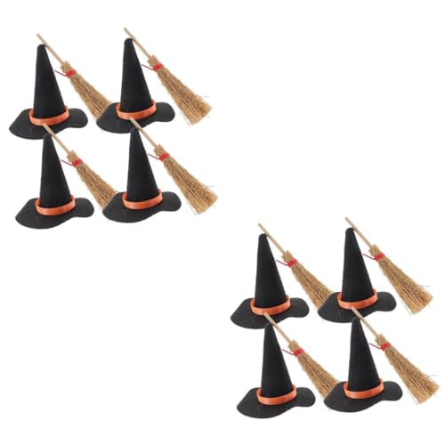 MAGICLULU 16 Stck Teiliges Mini Hexenhut und Besen Filz Halloween Dekoration mit Realistischen Farben Glatten Kanten Geeignet für Puppenhaus Basteln und Stimmungsvolle Miniatur Accessoires von MAGICLULU