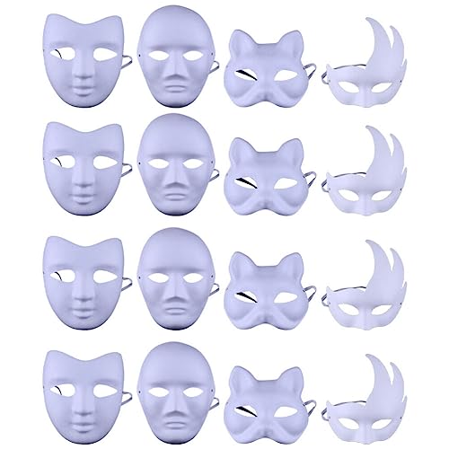 MAGICLULU Party 16 Stück Weiße Leere Papiermasken Handbemalte Katzenmasken Halloween-Diy-Malmasken DIY Ihre Eigene Maske Cosplay-Fuchs- Und Katzen-Tiermasken Für Halloween-Partyzubehör von MAGICLULU