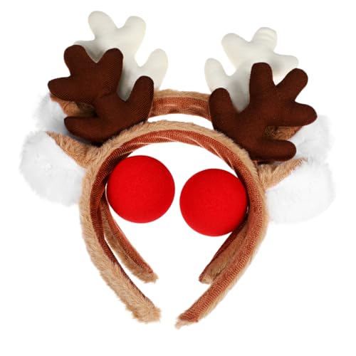 MAGICLULU 2 Sätze Rentier Geweih Stirnband und Rudolph Nase Realistisches Weihnachtskostüm für Damen für Festlichkeiten und Feierlichkeiten von MAGICLULU