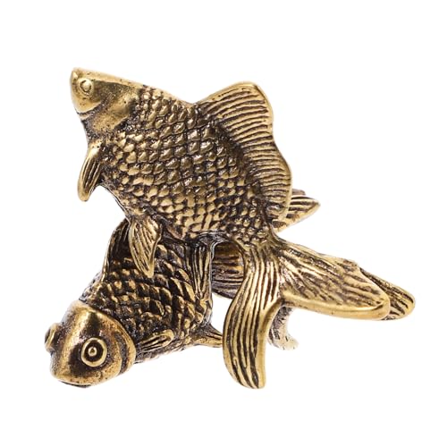 MAGICLULU 2 Stück Bronze Tee Haustier Fischspielzeug Die Wohnkultur Aquarienschmuck Glücklich Skulptur Fischtankdekoration Fisch-Kunst-wanddekoration Geformt Messing Golden von MAGICLULU