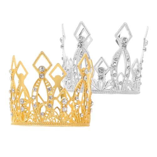 MAGICLULU 2 Stück Teiliges Mini Kronen aus Legierung mit Strass Silberne und Goldene Tortendeko für Prinzessinnen Torten Cake Topper für Hochzeiten Geburtstage Partys und Feiern von MAGICLULU