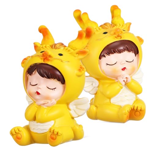 MAGICLULU 2 Stück Teiliges Miniatur Drachen aus Resin Niedliche Desktop Dekorationen und Kuchen Topper Langlebige Chinesische Tierkreiszeichen Figuren Festliche Wohnkultur für von MAGICLULU