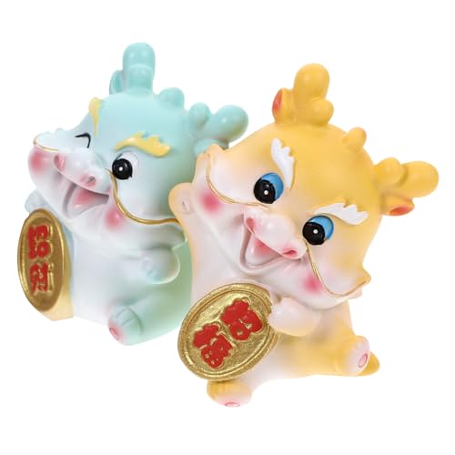 MAGICLULU 2 Süße Kleine Drachenornamente Glücksdrache Künstliche Sukkulenten Mini Drachen Zwerge Plüsch Mini Drachenfiguren Drachenspielzeug Kuscheltiere Affen Autodekor von MAGICLULU