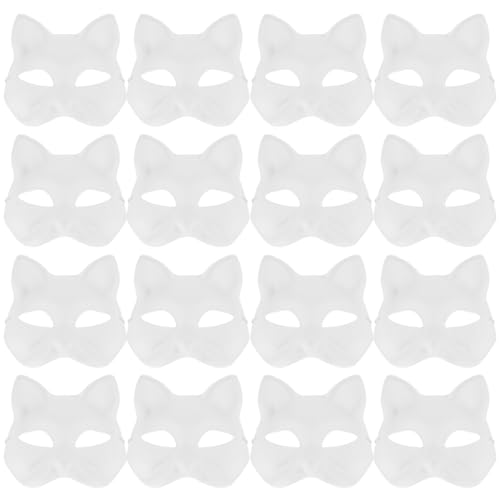 MAGICLULU 20 Stück Katzenmaske DIY Weiße Papiermaske Leer Bemalbare Maske Zellstoff Halloween Handbemalte Gesichtsmaske Kreative Maskerademaske Für Kinder Malen Therian Fuchs Wolf Maske von MAGICLULU