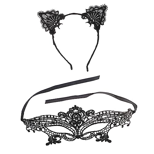 MAGICLULU 2st Katzenhaarreifen Brautaugenmaske Karnevalsparty Maske Katzen Kostüm Stirnbänder Venezianische Spitzenaugenmaske Kostüm Venezianische Maske Katzenfrau Sexy von MAGICLULU