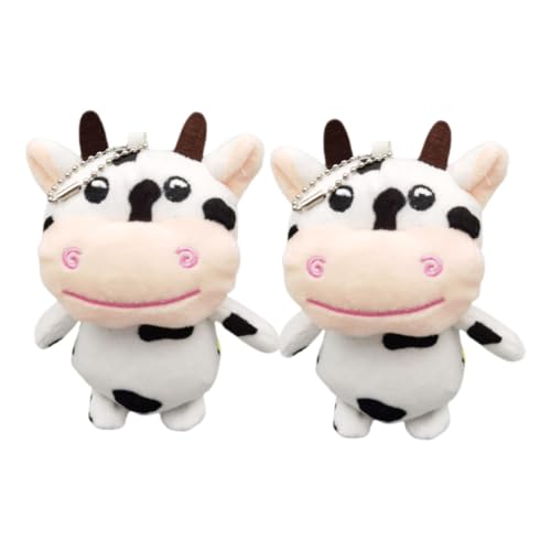 MAGICLULU 2pcs Entzückende Milchkuh Plüschschlüsselkette Gefülltes Tierspielzeug Süßer Tasche Charme Für Mädchen Plüschpuppe Schlüsselbund Für Autoschlüsseln Rucksack Geldbeutel von MAGICLULU