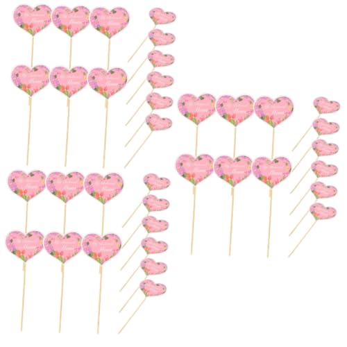 MAGICLULU 3 Sätze Herzform Tortenstecker Kreative Kuchen Dekoration Für Muttertag Cupcake Topper Und Dessert Verzierung Zu Bedienen Langlebig Und Farbenfroh 48 Stück * 3 von MAGICLULU