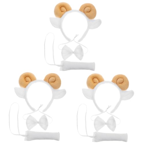 MAGICLULU 3 Sätze Lamm Stirnband tier kostüm tierkostüm towel turban Kleidung Schafschwanz Kostüm erwachsene Schafohren Halloween Kopfbedeckung Schafskopf Zubehör Fräulein Haarschmuck Stoff von MAGICLULU