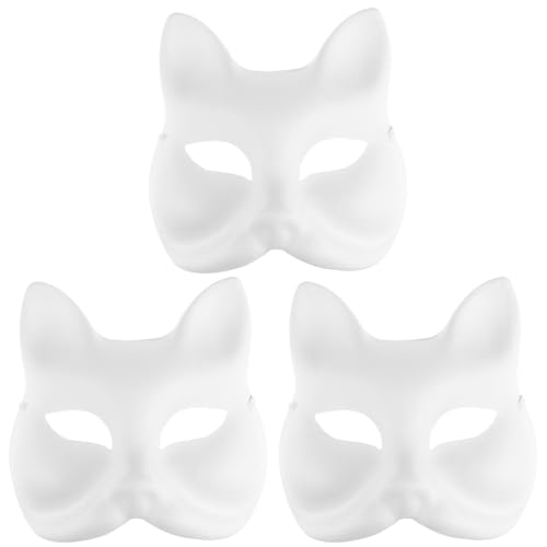 MAGICLULU 3 Stück DIY Unbemalte Maskerademaske Weiße Katze Fuchs Leere Maske Für Halloween-Weihnachtsparty-Dekorationen MAGICLULU 3 Stück DIY Unbemalte Maskerademaske Weiße Katze Fuchs Leere Maske Für Halloween-Weihnachtsparty-Dekorationen von MAGICLULU