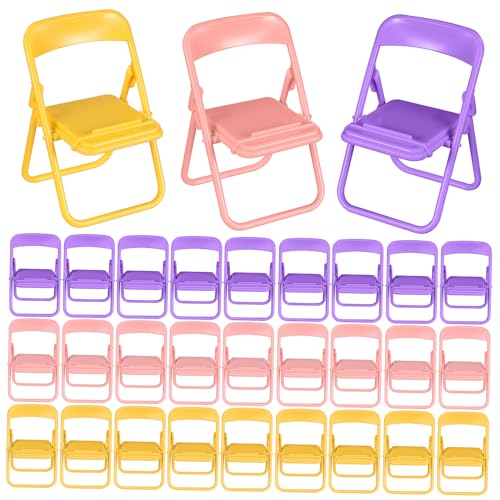MAGICLULU 30 Stück Teiliges Mini Klappstuhl Bunter Faltbarer Handyhalter aus Stabiler Tisch Phone Stand Vielseitig als Puppenhaus Dekoration und Partygeschenk Platzsparend und Tragbar von MAGICLULU