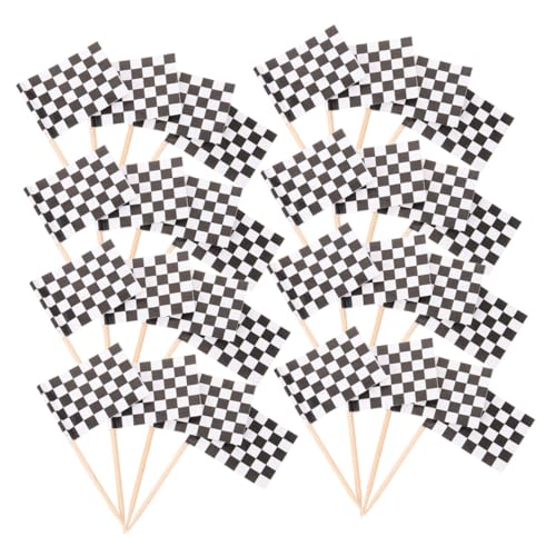 MAGICLULU 360 Stück Mini Kariert Rennflaggen Cake Toppers aus Papier und Holz Vielseitige Kuchen Partydeko für Kindergeburtstag Cupcakes Desserts Getränke Racing motto Feier von MAGICLULU