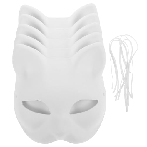 MAGICLULU 5 Stück Weiße Katzenmaske Kunstmasken DIY Leere Halloween- Papiermaske Einfache Masken zum Dekorieren von Malerei Maskerade Cosplay Party von MAGICLULU