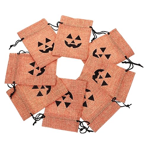 MAGICLULU 50 Stück halloween bag halloweentüten Halloween-Kürbis-Bonbontüten große Süßigkeiten Halloween-Taschen als wiederverwendbare Beutel mit Kordelzug Hanfimitat Orange von MAGICLULU