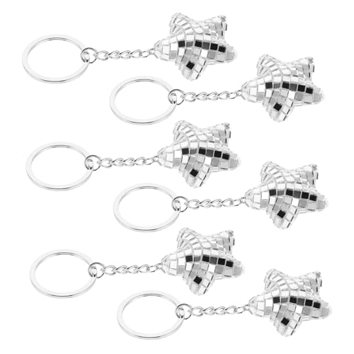 MAGICLULU 6 Stück Reflektierender Stern Schlüsselanhänger Disco Kugel Design Kleine Spiegelanhänger als Taschen Rückspiegel-deko für Partygeschenke und Modische Accessoires von MAGICLULU