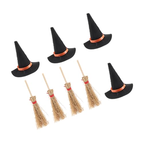 MAGICLULU 8 Stück Teiliges Set Miniatur Hexenhüte und Besen für Puppenhäuser Dekoration für Halloween und Partys Große Hüte und Besen Vielseitig Einsetzbar Stilvolles Accessoire für von MAGICLULU