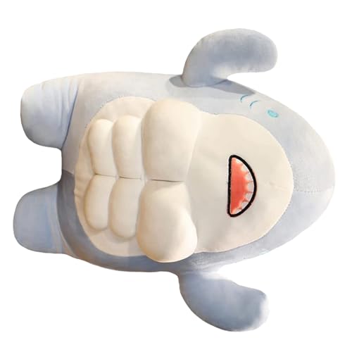MAGICLULU Adorable Muskel Hai Plüschtier Weiches Kuscheltier Cartoon Dekoratives Schlafkissen Geschenk für Mädchen Jungen von MAGICLULU