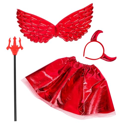 MAGICLULU Dämonen-Halloween-Teufelskostüm-Set Beinhaltet Teufelshörner Stirnband Flügel Und Rock Für Halloween-Maskenball Karneval Cosplay Geburtstagsparty Rot MAGICLULU Dämonen-Halloween-Teufelskostüm-Set Beinhaltet Teufelshörner Stirnband Flügel Und Rock Für Halloween-Maskenball Karneval Cosplay Geburtstagsparty Rot von MAGICLULU
