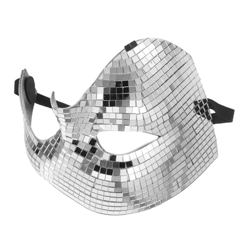 MAGICLULU Disco Halbgesichtsmaske Silber Spiegelnde Funkelnde Karnevalsmaske Atmungsaktive Leichte Masquerade für Halloween Tanz und Kostümparty Unisex Fancy Dress Accessoire von MAGICLULU