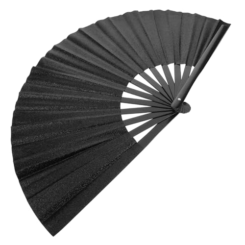 MAGICLULU Großer Faltbarer Handfächer in Leuchtendem Glitzernder Sportfächer im Kungfu stil Leicht und Robust für Festival Party Halloween und Outdoor Praktisches Accessoire für Damen und von MAGICLULU