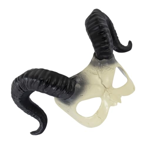 MAGICLULU Gruselige Halbgesichts Schafhorn Maske Weißer Halloween Cosplay Kostüm Zubehör Unisex für Party Festliche Verkleidung von MAGICLULU