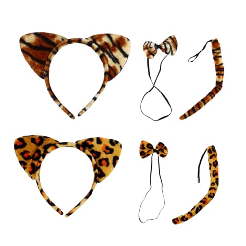 MAGICLULU Halloween Tier Kostüm Zubehör Stirnband Mit Ohren Und Fliege Für Partys Karneval Kostüm Für Erwachsene Leopard Tiger von MAGICLULU
