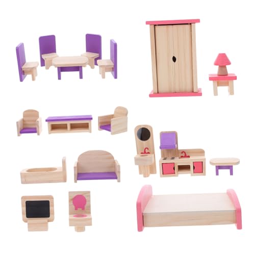 MAGICLULU Holz Puppenhaus Möbelset für Miniatur DIY Puppenhaus Zubehör Rollenspiel für Kreative Eltern Junge Mädchen Interaktion und Spielvergnügen von MAGICLULU