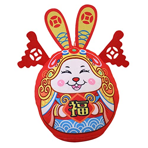MAGICLULU Jahr des Kaninchen-plüschtiers Jahr Der Hasen-Maskottchen-Puppe Kaninchen Jahr Puppe Chinesische Neujahrstierpuppe Auto Spielzeug Dekor Pp Baumwolle Neujahrsvorräte Schreibtisch von MAGICLULU