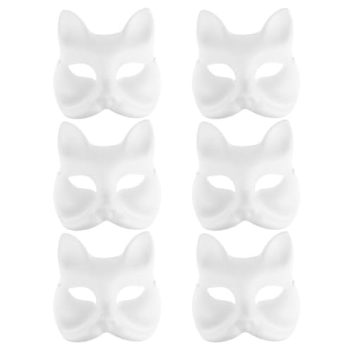 MAGICLULU Katzenmaske 6 Stück Diy-Masken Aus Weißem Papier Fuchs Blanko Therian-Masken Unbemalt Wolf Tier Halbe Diy-Maskenmaske Kostüm-Requisite Für Karneval Partygeschenke von MAGICLULU