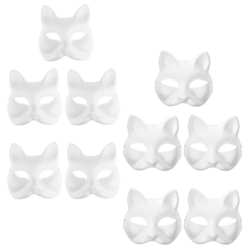 MAGICLULU Katzenmaske Therian-Masken 10 Stück Weiße Katzenmasken Diy-Masken Aus Weißem Papier Blanko Diy-Halloween-Maske Tier-Halbgesichtsmasken Fuchs-Halbuniform-Maskerade-Cosplay-Masken von MAGICLULU