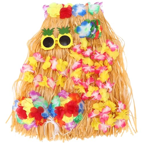 MAGICLULU Komplettes Strohrock-Set Für Die Luau-Party Hawaiibrille Haarspange Kranz Und Strohrock Tropische Party-Accessoires (Ananasbrille) von MAGICLULU