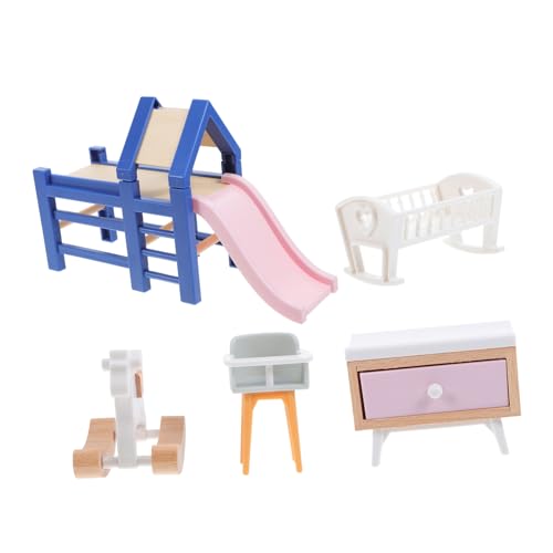 MAGICLULU Miniatur Puppenhaus Schlafzimmer Möbel Teiliges mit Rutsche Schaukelpferd Hocker Kompakt und Sicher für Kreatives Rollenspiel von MAGICLULU