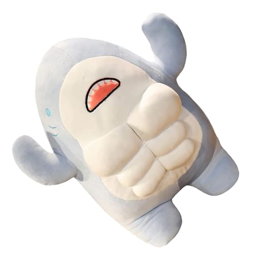 MAGICLULU Muskel Shark Plüschtier Weiches Plüschtier Hai Schmusetier Dekofigur Weicher Stofftier Meeresbewohner Schlafkissen für Mädchen Jungen von MAGICLULU
